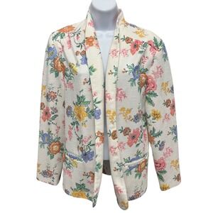 Floral Open-Front Blazer Jacket - Cream Multicolor